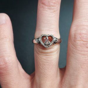 Size 5.75 Sterling Silver Clear Diamonds With Black Accents Heart Band Ring